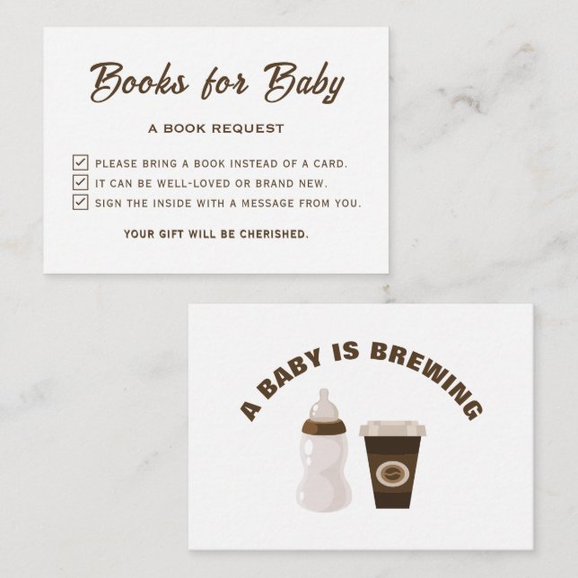 A Baby Is Brewing Baby Shower Please Bring A Book Enclosure Card (Front/Back)
