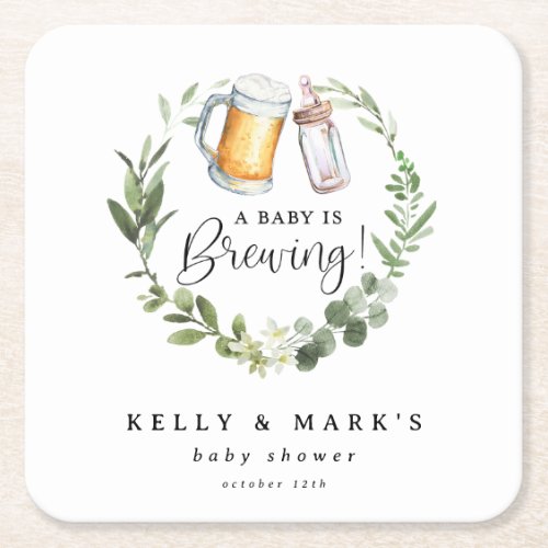 A Baby is Brewing Baby Shower Square Paper Coaster