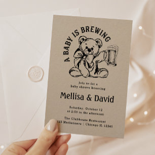 A Baby Is Brewing Baby Shower Teddy Bear Rustic Invitation