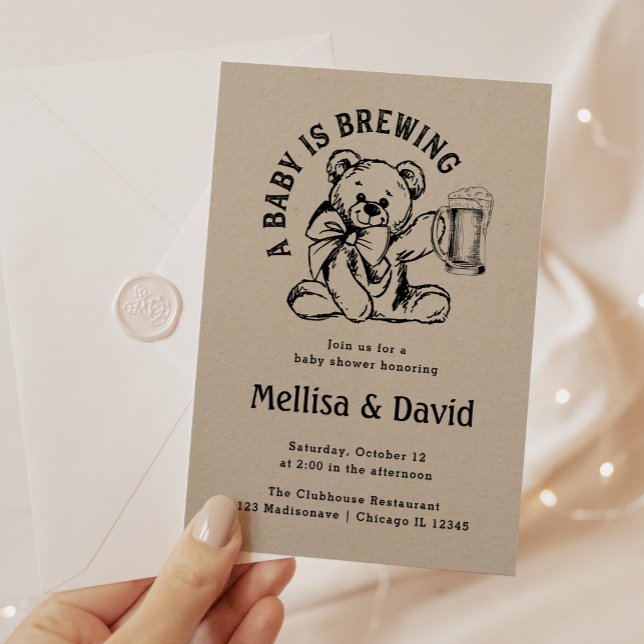 A Baby Is Brewing | Baby Shower Teddy Bear Rustic Invitation (Creator Uploaded)