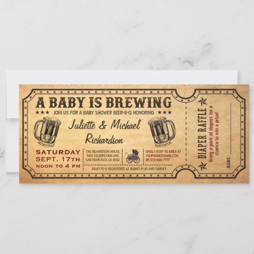 A Baby is Brewing Baby Shower Ticket Invitations