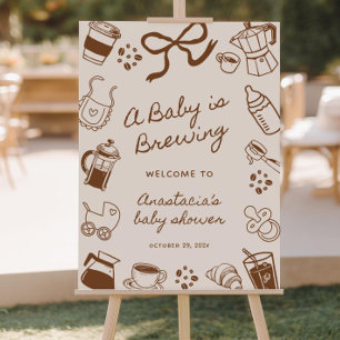 A Baby is Brewing Baby Shower Welcome Sign: Editab Foam Board
