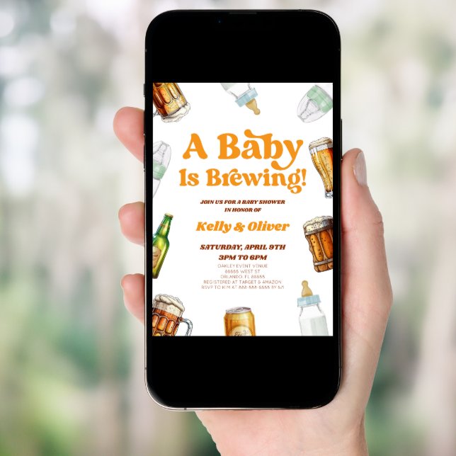 A Baby Is Brewing Beer Baby Bottle Baby Shower Invitation (Front Digital)