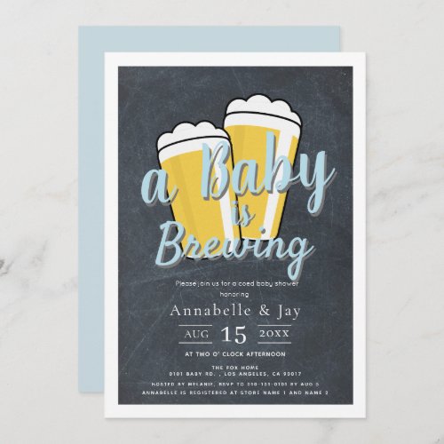 A Baby is Brewing Beer Co_ed Blue Baby Shower Invitation
