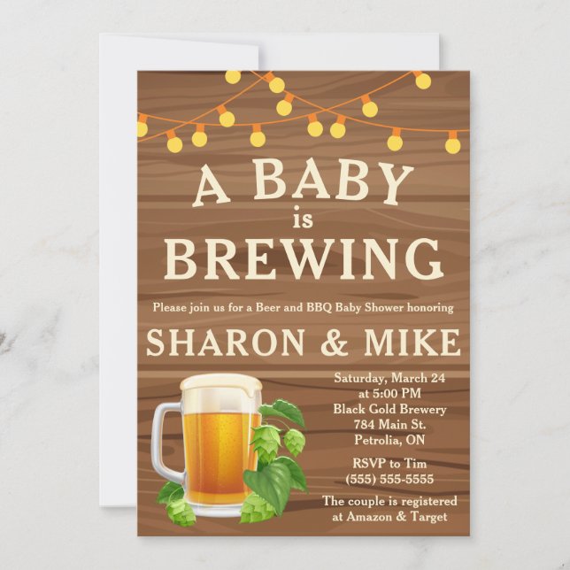 A Baby Is Brewing! Beer themed Baby Shower Invitation (Front)