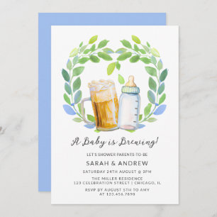 A Baby is Brewing Beers & Bottles Greenery Shower Invitation