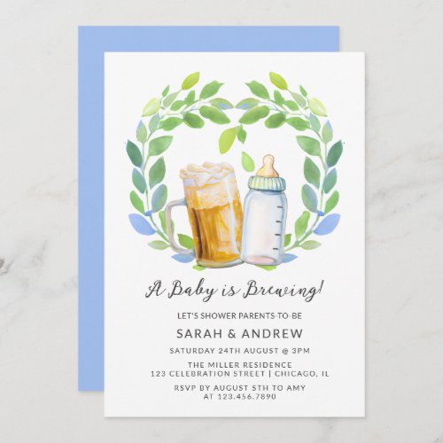 A Baby is Brewing Beers  Bottles Greenery Shower Invitation