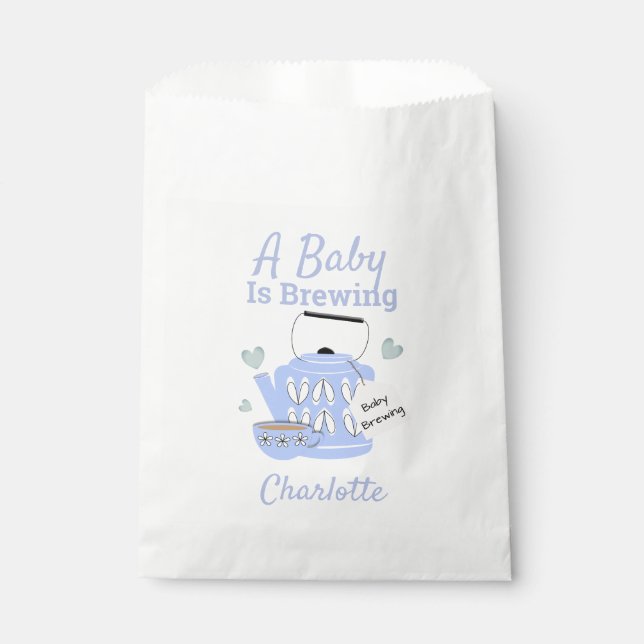 A Baby Is Brewing Blue Baby Boy Shower Favor Bag (Front)
