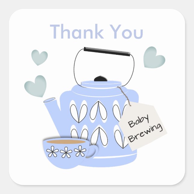 A Baby Is Brewing Blue Baby Boy Shower Square Sticker (Front)