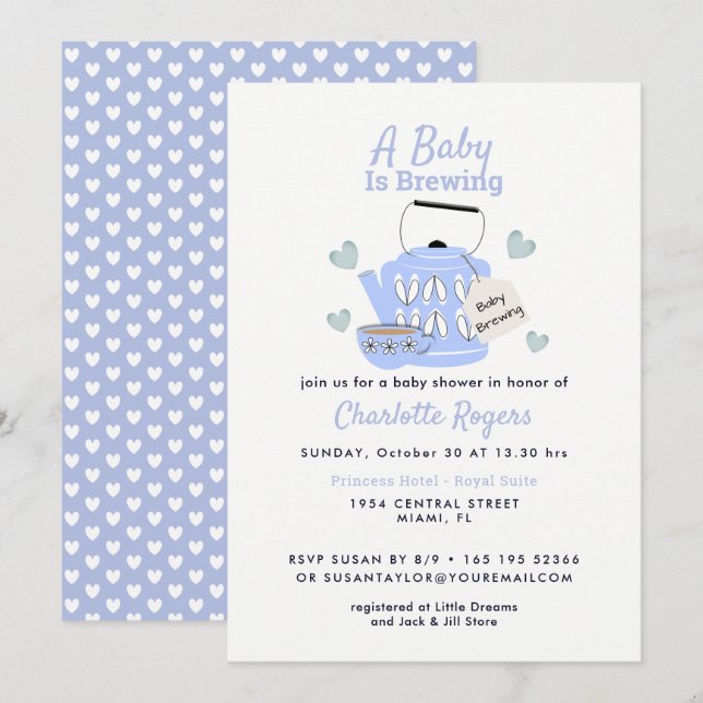 A Baby Is Brewing Blue Baby Shower Invitation (Front/Back)