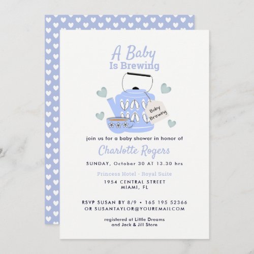A Baby Is Brewing Blue Baby Shower Invitation