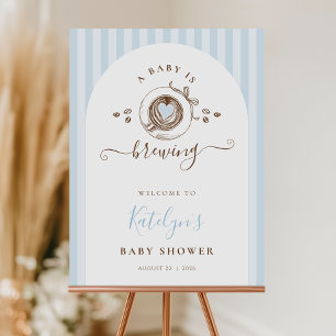 A Baby Is Brewing Blue Baby Shower Welcome Sign