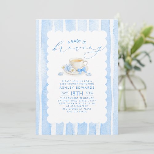 A Baby is Brewing Blue Boy Baby Shower Tea Party Invitation