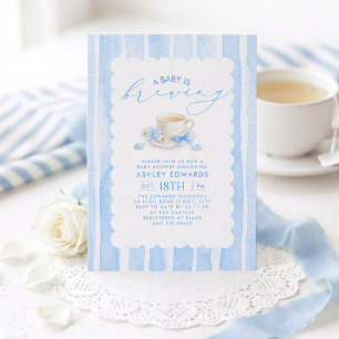A Baby is Brewing Blue Boy Baby Shower Tea Party Invitation