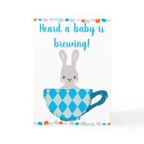 A Baby is Brewing Blue Teacup Baby Boy Shower Card