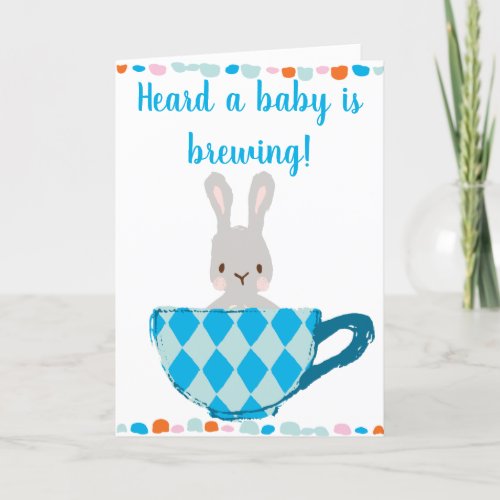 A Baby is Brewing Blue Teacup Baby Boy Shower Card