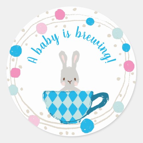 A Baby is Brewing Blue Teacup Baby Boy Shower Classic Round Sticker