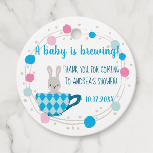 A Baby is Brewing Blue Teacup Baby Boy Shower Favor Tags