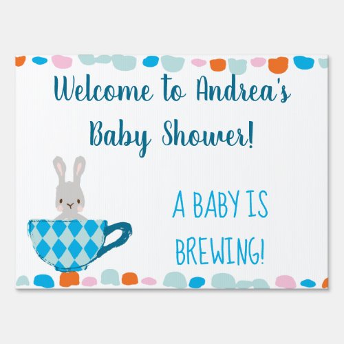 A Baby is Brewing Blue Teacup Baby Boy Shower Sign