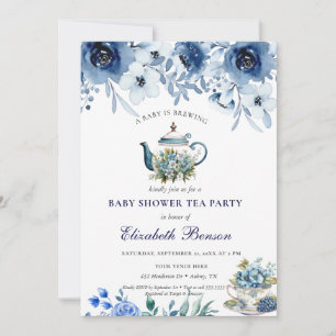 A Baby is Brewing Blush Flower Baby Shower Tea Inv Invitation