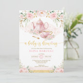 A Baby is Brewing Blush Flower Baby Shower Tea Invitation (Standing Front)