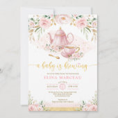 A Baby is Brewing Blush Flower Baby Shower Tea Invitation (Front)
