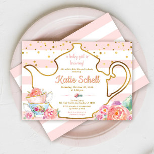 A Baby is Brewing Blush Flower Baby Shower Tea Invitation