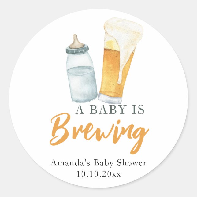 A Baby is Brewing Bottle Beer Baby shower Classic Round Sticker (Front)