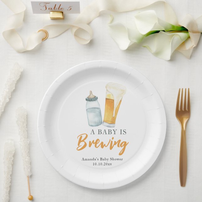 A Baby is Brewing Bottle Beer Baby shower Paper Plates (Wedding)