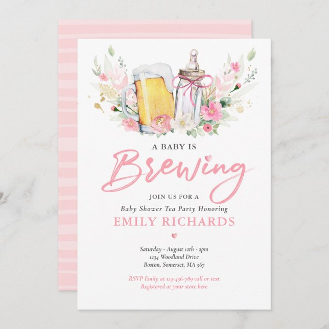 A Baby Is Brewing Bottle & Beer Coed Baby Shower Invitation (Front/Back)