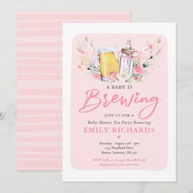 A Baby Is Brewing Bottle & Beer Coed Baby Shower Invitation (Front/Back)