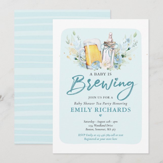 A Baby Is Brewing Bottle & Beer Coed Baby Shower Invitation (Front/Back)