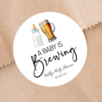 A Baby Is Brewing Bottle Beer Glass Baby Shower Classic Round Sticker