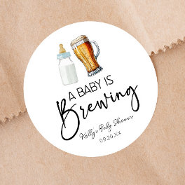 A Baby Is Brewing Bottle Beer Glass Baby Shower Classic Round Sticker