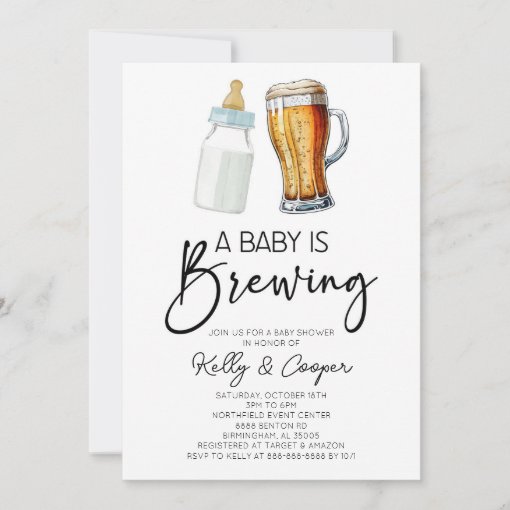 A Baby Is Brewing Bottle Beer Glass Baby Shower Invitation Zazzle