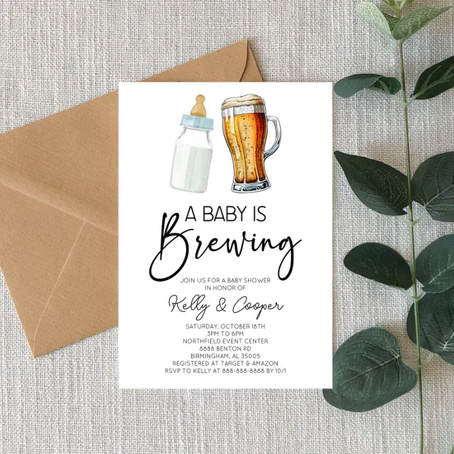 A Baby Is Brewing Bottle Beer Glass Baby Shower Invitation Zazzle