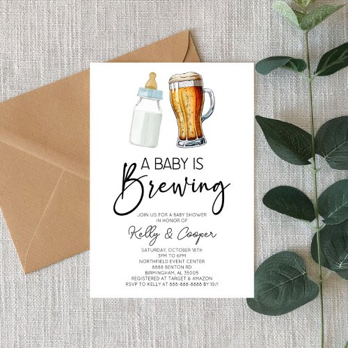 A Baby Is Brewing Bottle Beer Glass Baby Shower Invitation
