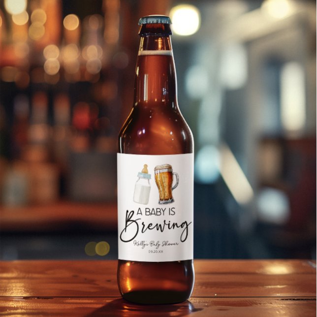A Baby Is Brewing Bottle Beer Glass Baby Shower Label (Creator Uploaded)
