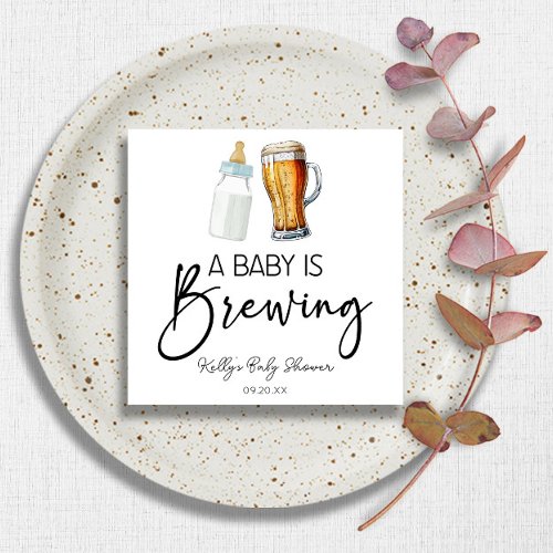 A Baby Is Brewing Bottle Beer Glass Baby Shower Napkins