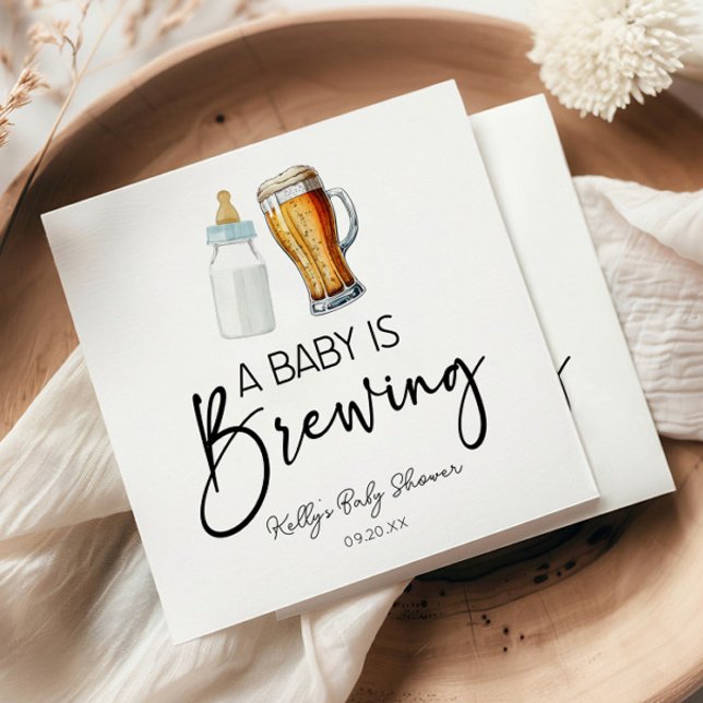A Baby Is Brewing Bottle Beer Glass Baby Shower Napkins (Creator Uploaded)