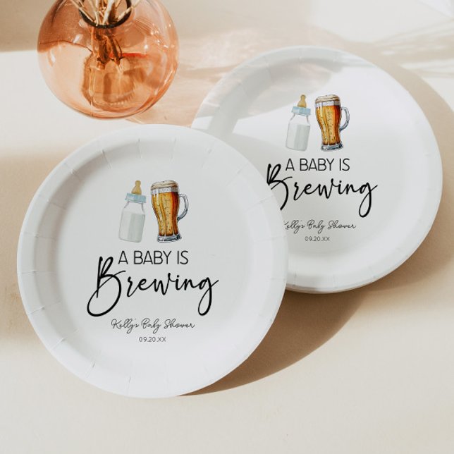 A Baby Is Brewing Bottle Beer Glass Baby Shower Paper Plates (Creator Uploaded)