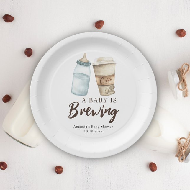 A Baby is Brewing Bottle Coffee Baby shower Paper Plates (Creator Uploaded)