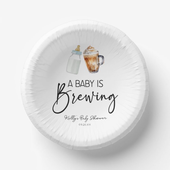 A Baby Is Brewing Bottle Coffee Glass Baby Shower Paper Bowls (Front)