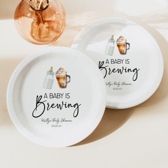 A Baby Is Brewing Bottle Coffee Glass Baby Shower Paper Plates (Creator Uploaded)