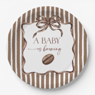 A Baby Is Brewing Bow Coffee Baby Shower Paper Plates