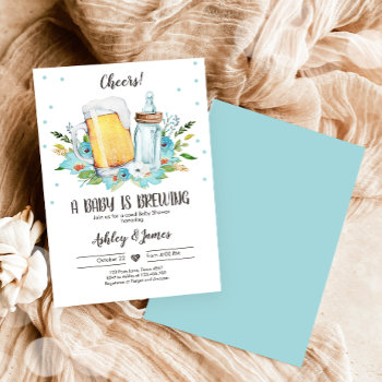 A Baby Is Brewing Boy Blue Cheers Coed Baby Shower Invitation by Anietillustration at Zazzle