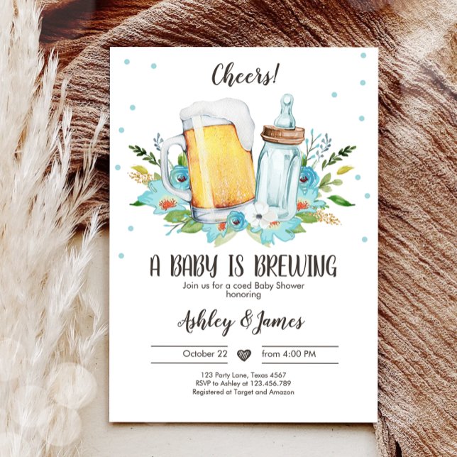 A Baby is Brewing Boy Blue Cheers Coed Baby Shower Invitation
