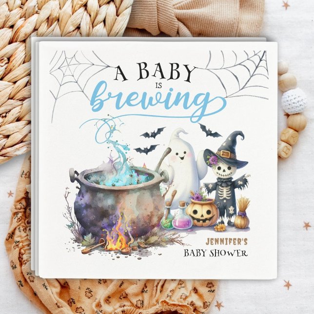 A Baby is Brewing Boy Cute Halloween Baby Shower Napkins (Creator Uploaded)
