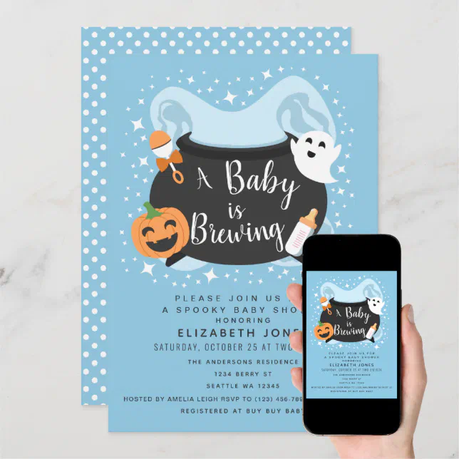 A Baby is Brewing Boy Halloween Baby Shower Invitation Zazzle