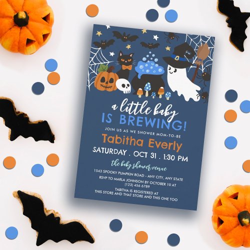 A Baby Is Brewing Boy Halloween Baby Shower Invitation